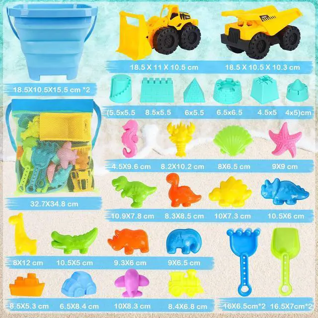 Alt view image 6 of 6 - Beach Toys with 2 Trucks, Collapsible Buckets for Kids Ages 3-12