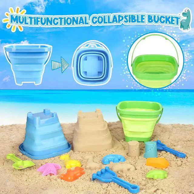 Alt view image 4 of 6 - Beach Toys with 2 Trucks, Collapsible Buckets for Kids Ages 3-12