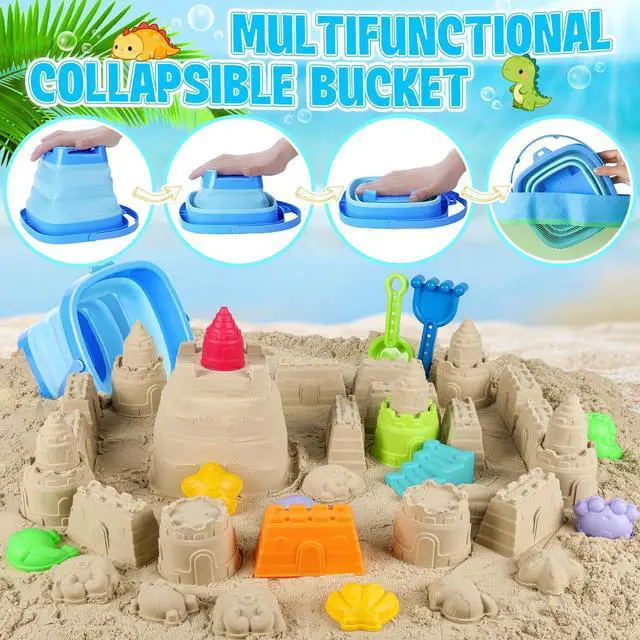 Alt view image 3 of 7 - Beach Toys with Sand Molds, Collapsible Bucket for Kids Ages 3-12