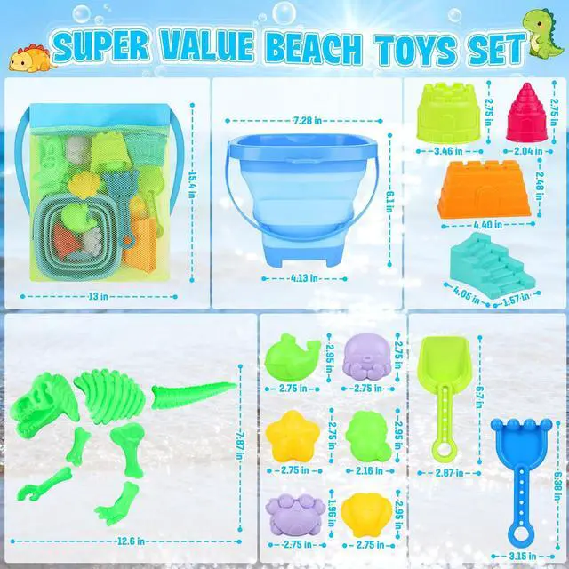 Alt view image 7 of 7 - Beach Toys with Sand Molds, Collapsible Bucket for Kids Ages 3-12