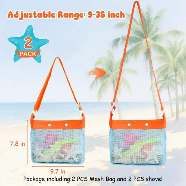 Alt view image 3 of 7 - 2 PCS Beach Mesh Shovel Sand Sifters with 2 PCS Mesh Beach Bag