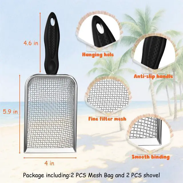 Alt view image 2 of 7 - 2 PCS Beach Mesh Shovel Sand Sifters with 2 PCS Mesh Beach Bag