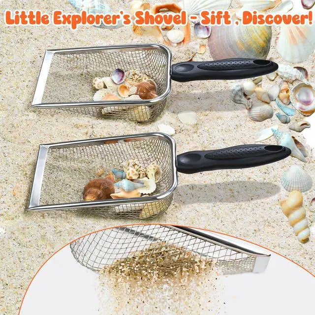 Alt view image 5 of 7 - 2 PCS Beach Mesh Shovel Sand Sifters with 2 PCS Mesh Beach Bag