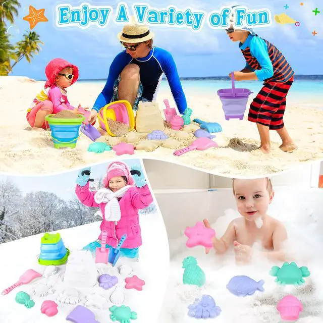 Alt view image 6 of 7 - Collapsible Beach Toys, 3 Silicone Sand Buckets for Kids Ages 3-10