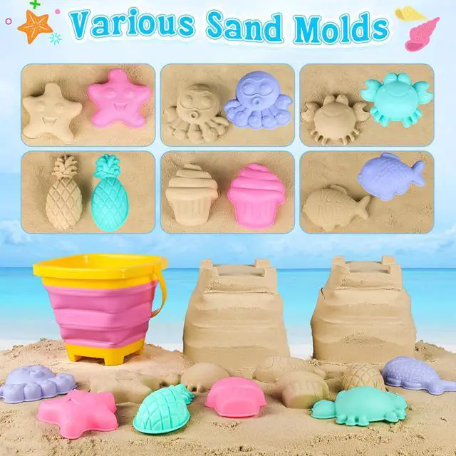 Alt view image 2 of 7 - Collapsible Beach Toys, 3 Silicone Sand Buckets for Kids Ages 3-10