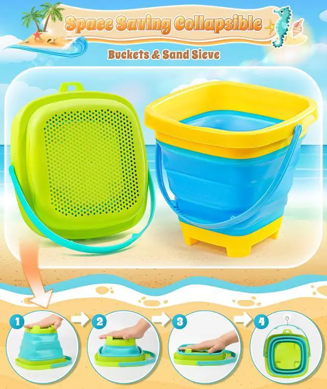 Alt view image 4 of 7 - Collapsible Beach Sand Toys for Kids Toddlers, Collapsible Sand Bucket