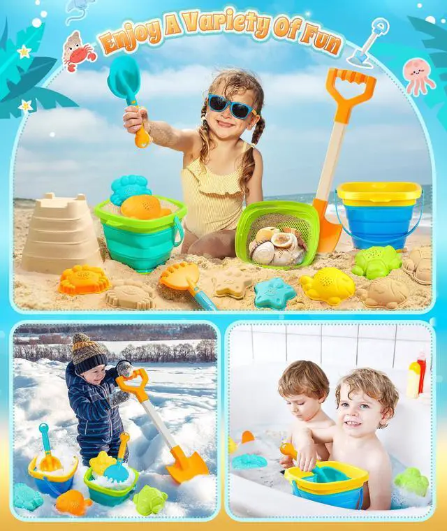 Alt view image 5 of 7 - Collapsible Beach Sand Toys for Kids Toddlers, Collapsible Sand Bucket