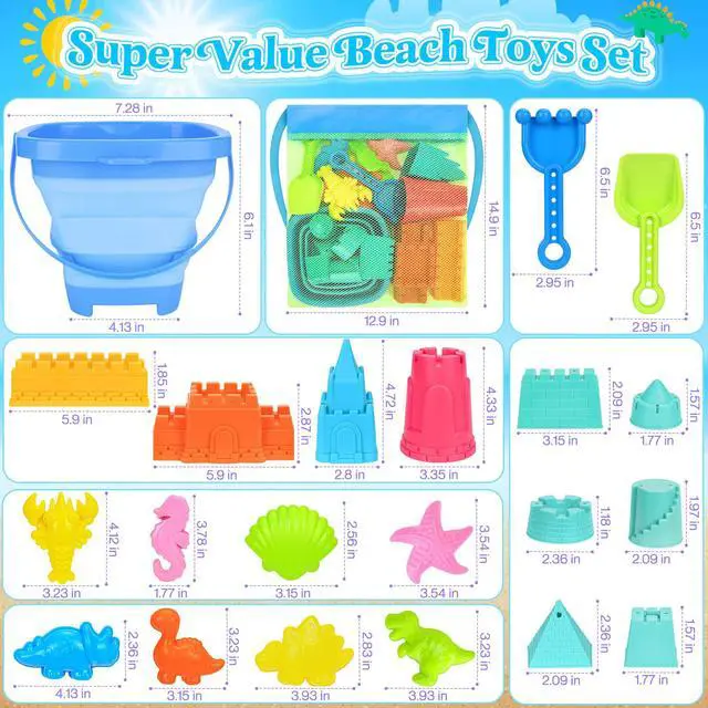 Alt view image 7 of 7 - Beach Toys with Collapsible Bucket, Sand Castle Kit for Kids 3-12