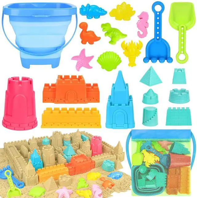 Main image of Beach Toys with Collapsible Bucket, Sand Castle Kit for Kids 3-12