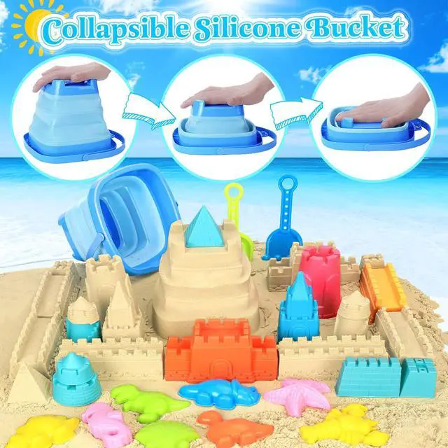 Alt view image 2 of 7 - Beach Toys with Collapsible Bucket, Sand Castle Kit for Kids 3-12