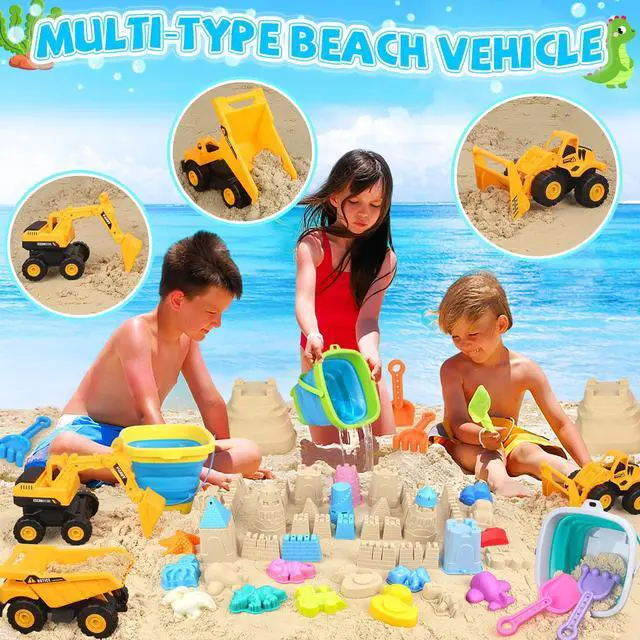 Alt view image 2 of 6 - Beach Toys with 3 Trucks, Collapsible Buckets for Kids Ages 3-12