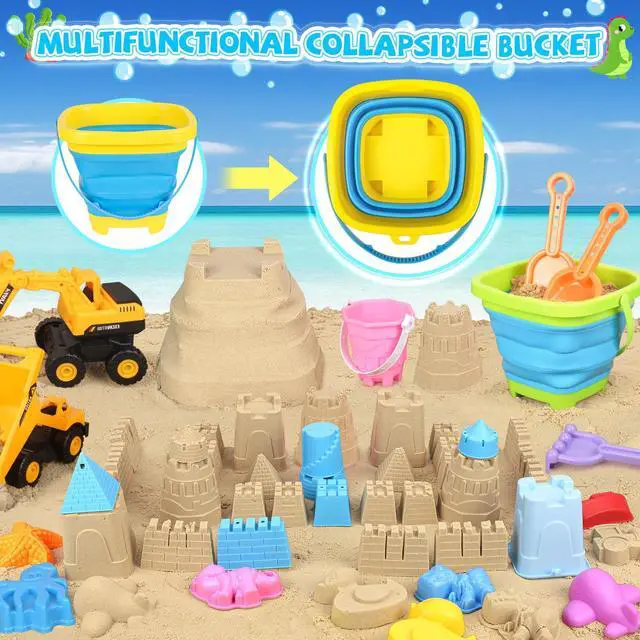 Alt view image 3 of 6 - Beach Toys with 3 Trucks, Collapsible Buckets for Kids Ages 3-12