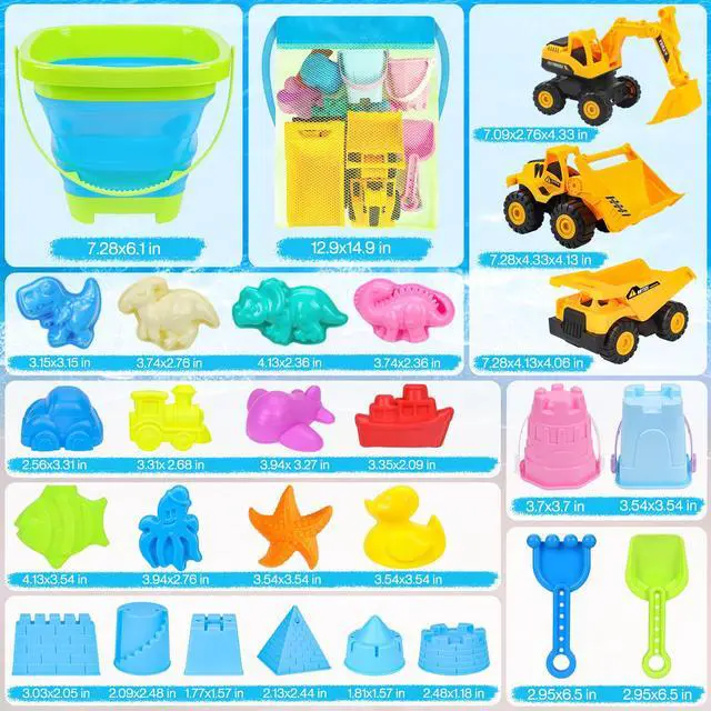 Alt view image 6 of 6 - Beach Toys with 3 Trucks, Collapsible Buckets for Kids Ages 3-12