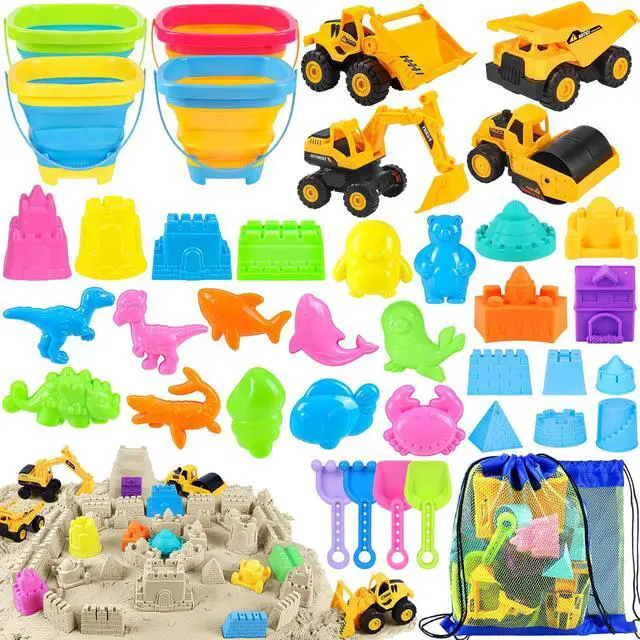Main image of Beach Toys with 4 Trucks, Collapsible Buckets for Kids Ages 3-12
