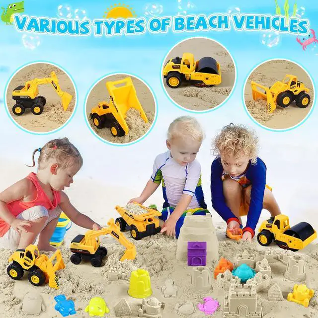 Alt view image 2 of 6 - Beach Toys with 4 Trucks, Collapsible Buckets for Kids Ages 3-12