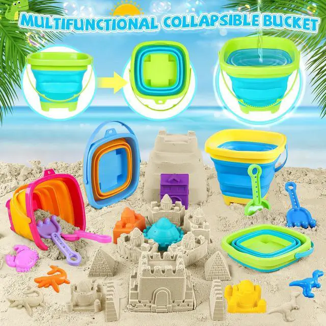Alt view image 3 of 6 - Beach Toys with 4 Trucks, Collapsible Buckets for Kids Ages 3-12