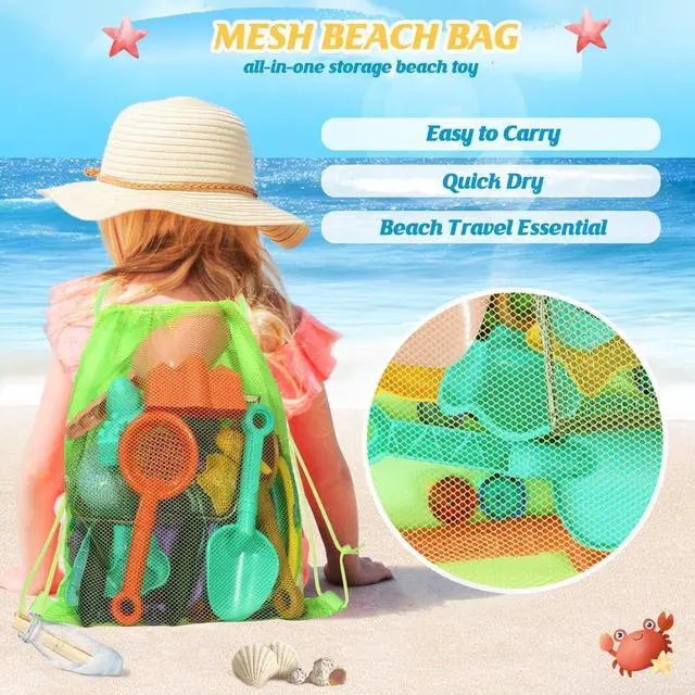 Alt view image 4 of 7 - Beach Sand Toys for Kids,Sand toys with 2 Collapsible Beach Bucket,2 Beach Sifter Shovel,Sand Shovel Set,Sand Castle Kit,Sea Animal Molds,Diving Gem Pool Toy,Mesh Bag Travel Toys for Toddler 3-10