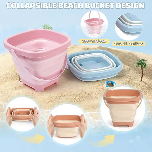 Alt view image 3 of 7 - Beach Toys Set for Kids, 3 Pack Collapsible Sand Buckets and Shovels Set