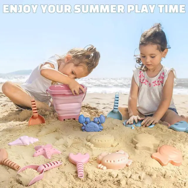 Alt view image 6 of 7 - Beach Toys Set for Kids, 3 Pack Collapsible Sand Buckets and Shovels Set