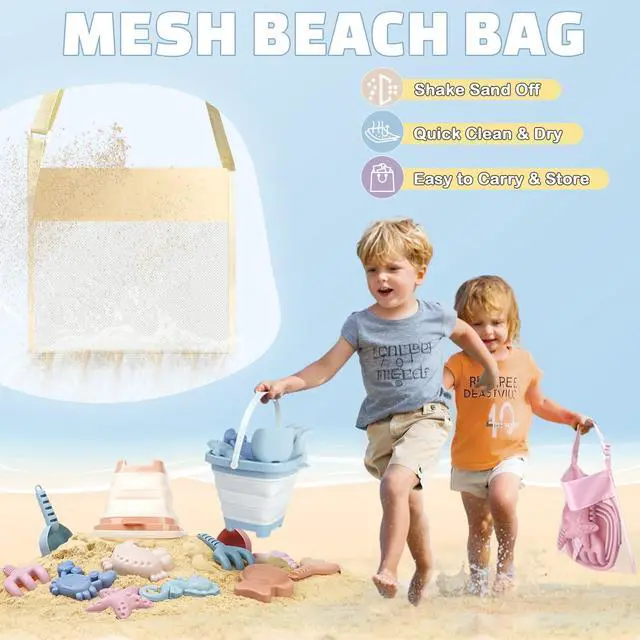 Alt view image 5 of 7 - Beach Toys Set for Kids, 3 Pack Collapsible Sand Buckets and Shovels Set