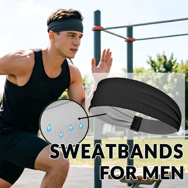 Alt view image 2 of 7 - Sports Headbands for Men 4 Pack, Moisture Wicking Sweatbands for Men, Non Slip Running Headband, Elastic Breathable Sweat Bands for Running, Tennis, Football, Baseball, Soccer, Gym, Cycling, Workout