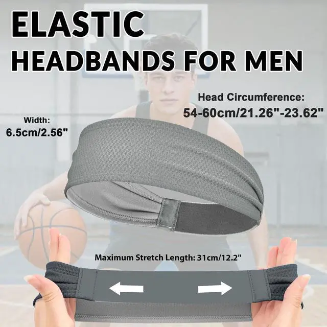 Alt view image 5 of 7 - Sports Headbands for Men 4 Pack, Moisture Wicking Sweatbands for Men, Non Slip Running Headband, Elastic Breathable Sweat Bands for Running, Tennis, Football, Baseball, Soccer, Gym, Cycling, Workout