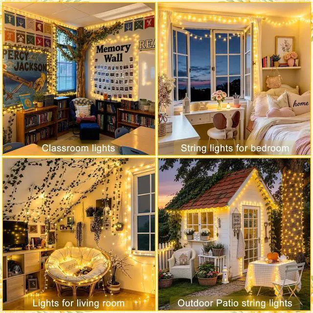 Alt view image 2 of 7 - Outdoor String Lights Indoor for Bedroom, Classroom Lights Plug in | 200 LED 66 Ft Twinkle Christmas Tree Lights for Wedding Room Wall Yard Patio Classroom Decor, Connectable, Warm White