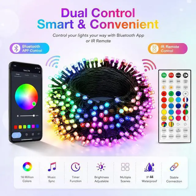 Alt view image 3 of 7 - Smart Christmas String Lights, 98FT 300 LED RGB Color Changing String Lights with Remote & App Controlled, Halloween Decorations for Indoor Outdoor Holiday Xmas Tree Party Decor