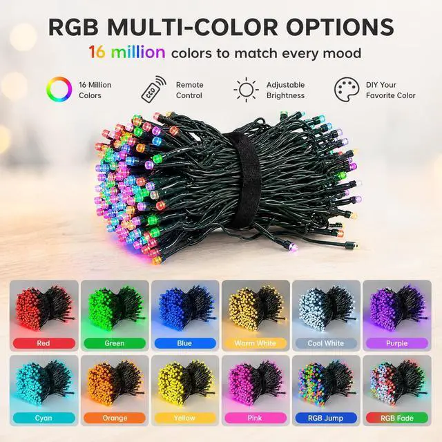 Alt view image 2 of 7 - Smart Christmas String Lights, 98FT 300 LED RGB Color Changing String Lights with Remote & App Controlled, Halloween Decorations for Indoor Outdoor Holiday Xmas Tree Party Decor