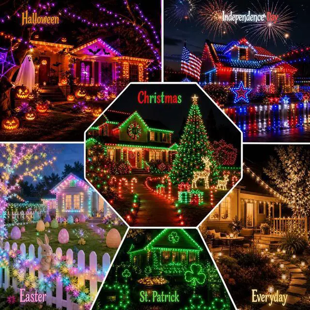 Alt view image 5 of 7 - Smart Christmas String Lights, 98FT 300 LED RGB Color Changing String Lights with Remote & App Controlled, Halloween Decorations for Indoor Outdoor Holiday Xmas Tree Party Decor