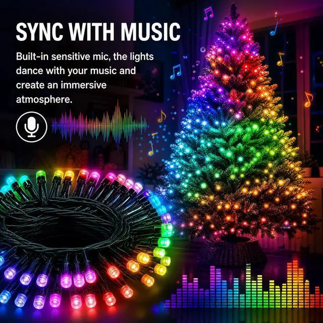 Alt view image 4 of 7 - Smart Christmas String Lights, 98FT 300 LED RGB Color Changing String Lights with Remote & App Controlled, Halloween Decorations for Indoor Outdoor Holiday Xmas Tree Party Decor