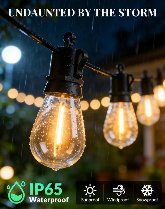 Alt view image 3 of 7 - Outdoor String Lights Patio Light - 100Ft Outside Waterproof Dimmable Bulbs