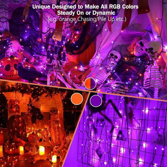 Alt view image 3 of 7 - Halloween Lights Outdoor, Orange Purple Tree Lights, 200 LED, 66 ft