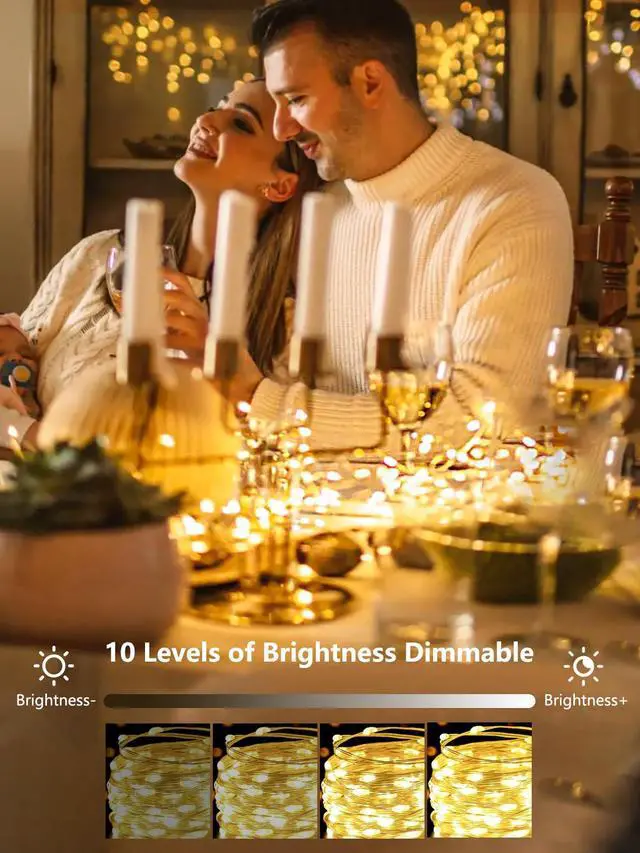 Alt view image 2 of 4 - 4 Pack Fairy Lights Battery Operated with Remote 33FT 100 LED Warm White