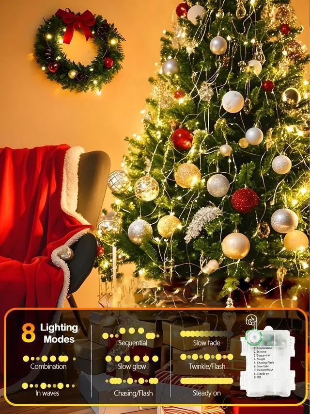 Alt view image 4 of 4 - 4 Pack Fairy Lights Battery Operated with Remote 33FT 100 LED Warm White