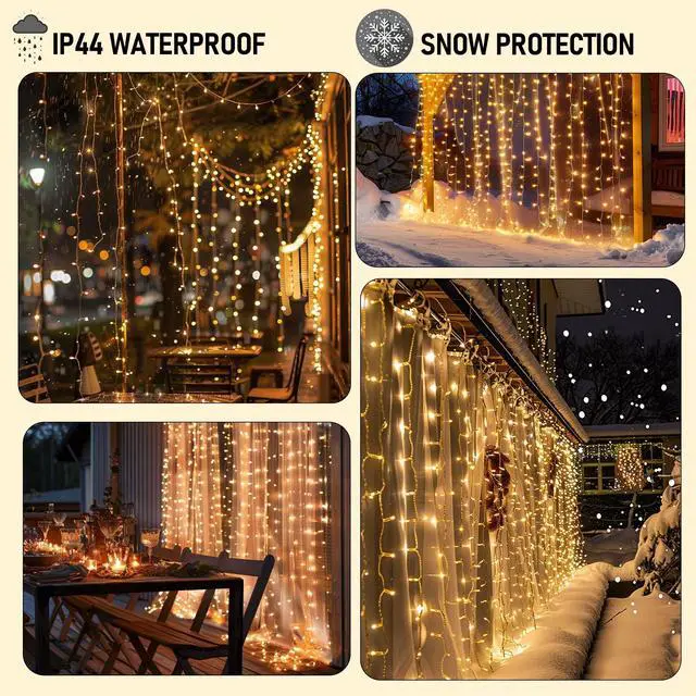 Alt view image 7 of 7 - 300 LED Curtain Lights, Plug in Fairy Curtain Lights for Bedroom, Christmas Hanging String Lights Outdoor for Window Backdrop Wall Wedding Patio Indoor Dorm Party Decor, Warm White
