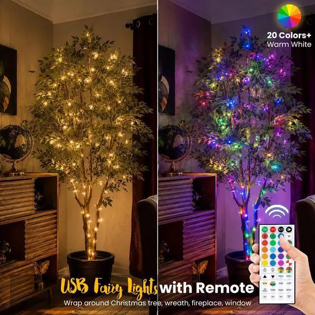 Alt view image 2 of 7 - Fairy Lights USB Plug in 33ft 100LEDs with Remote, Warm White 20 Color Changing Light Twinkle Firefly String Lights for Bedroom Party Wedding Christmas Tapestry, Multicolor Colors