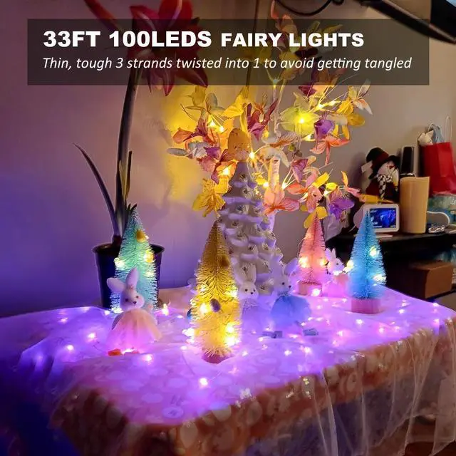 Alt view image 4 of 7 - Fairy Lights USB Plug in 33ft 100LEDs with Remote, Warm White 20 Color Changing Light Twinkle Firefly String Lights for Bedroom Party Wedding Christmas Tapestry, Multicolor Colors