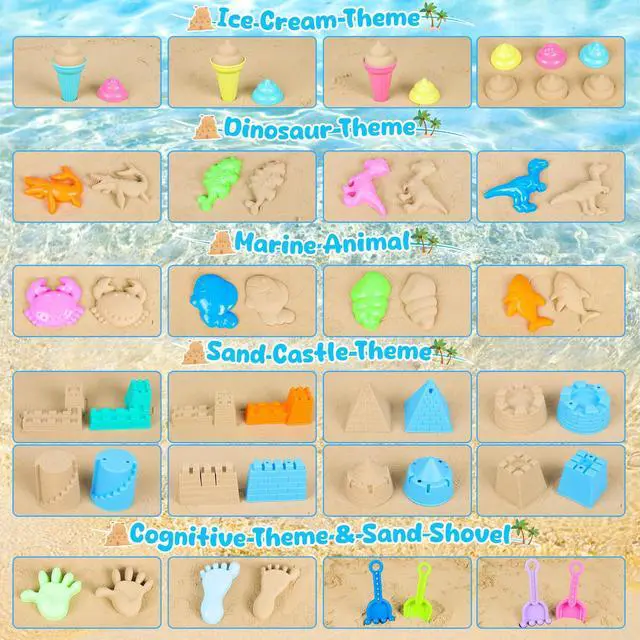 Alt view image 5 of 6 - Beach Toys for Kids Toddlers, Sand Castle Toys with 4 Sand Bucket and Shovels, Mesh Bag & Molds, Ice Cream Travel Sandbox for Beach Sandbox for Toddlers Kids Baby Boys Girls Age 3-10