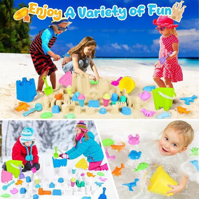 Alt view image 6 of 6 - Beach Toys for Kids Toddlers, Sand Castle Toys with 4 Sand Bucket and Shovels, Mesh Bag & Molds, Ice Cream Travel Sandbox for Beach Sandbox for Toddlers Kids Baby Boys Girls Age 3-10