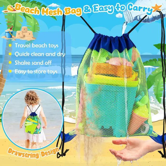 Alt view image 3 of 6 - Beach Toys for Kids Toddlers, Sand Castle Toys with 4 Sand Bucket and Shovels, Mesh Bag & Molds, Ice Cream Travel Sandbox for Beach Sandbox for Toddlers Kids Baby Boys Girls Age 3-10