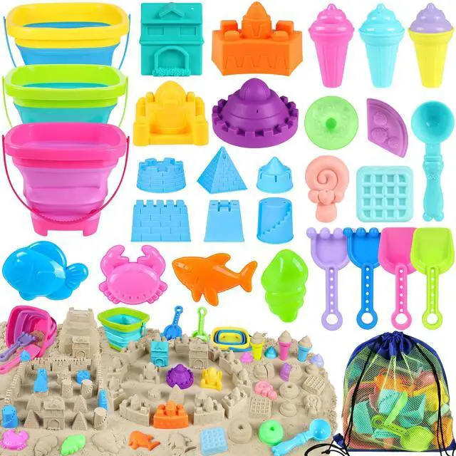 Main image of Beach Toys with Collapsible Buckets, Ice Cream Castle for Kids 3-12