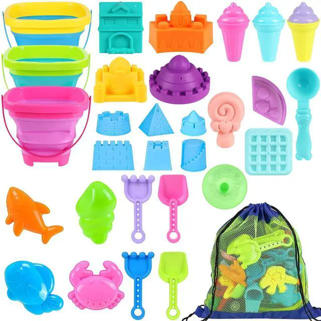 Alt view image 7 of 7 - Beach Toys with Collapsible Buckets, Ice Cream Castle for Kids 3-12