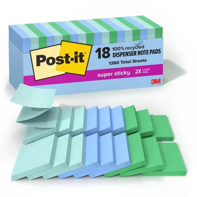 Main image of Recycled Super Sticky Notes, 3 x 3 in, Oasis, 24 Pads