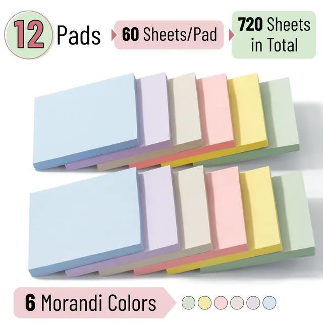 Alt view image 2 of 6 - Sticky Notes, 3"x3", 12 Pads, 720 Sheets, Morandi Colors