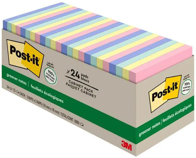 Main image of Greener Notes, 3x3 in, 24 Pads, America's #1 Favorite Sticky Notes, Sweet Sprinkles Collection, Pastel Colors, Clean Removal, 100% Recycled Material (654R-24CP-AP)