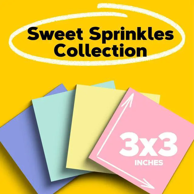Alt view image 2 of 6 - Greener Notes, 3x3 in, 24 Pads, America's #1 Favorite Sticky Notes, Sweet Sprinkles Collection, Pastel Colors, Clean Removal, 100% Recycled Material (654R-24CP-AP)