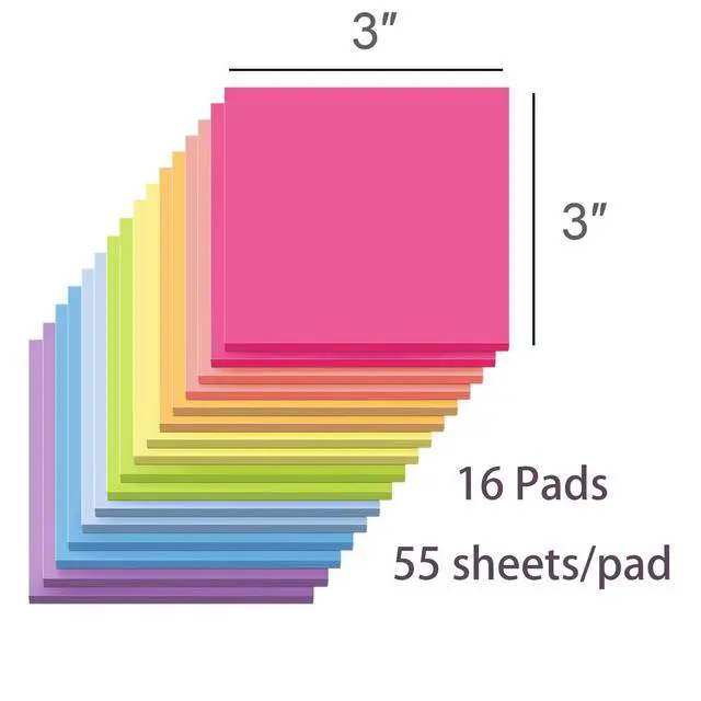 Alt view image 2 of 7 - (16 Pack) Sticky Notes 3x3, Self-Stick Pads Bright Colors Sticky Note