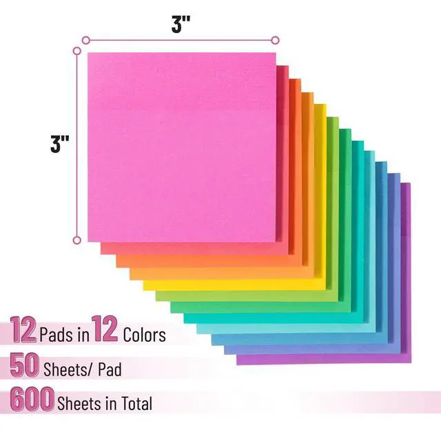 Alt view image 2 of 7 - Sticky Notes, 3"x3", 12 Pads, 600 Sheets, Vibrant Colors