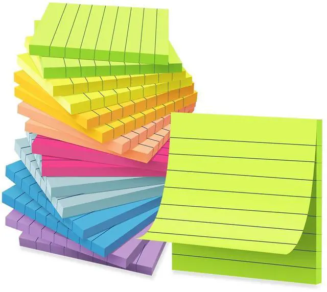 Main image of (16 Pack) Lined Sticky Notes 3x3 in Ruled Stickies,Bright Colors
